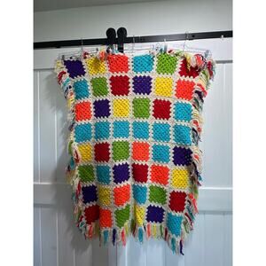 Vintage Crochet Afghan multi colored shawl/blanket handmade. Size: 44"x 34"